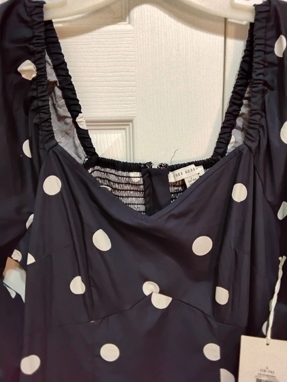 Polka Dot Puff-Sleeve Midi Dress - Navy & White - Picture 4 of 8
